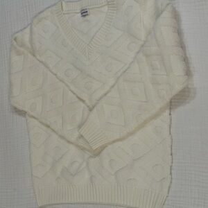 Okay Wear Textured Cream V-Neck Sweater